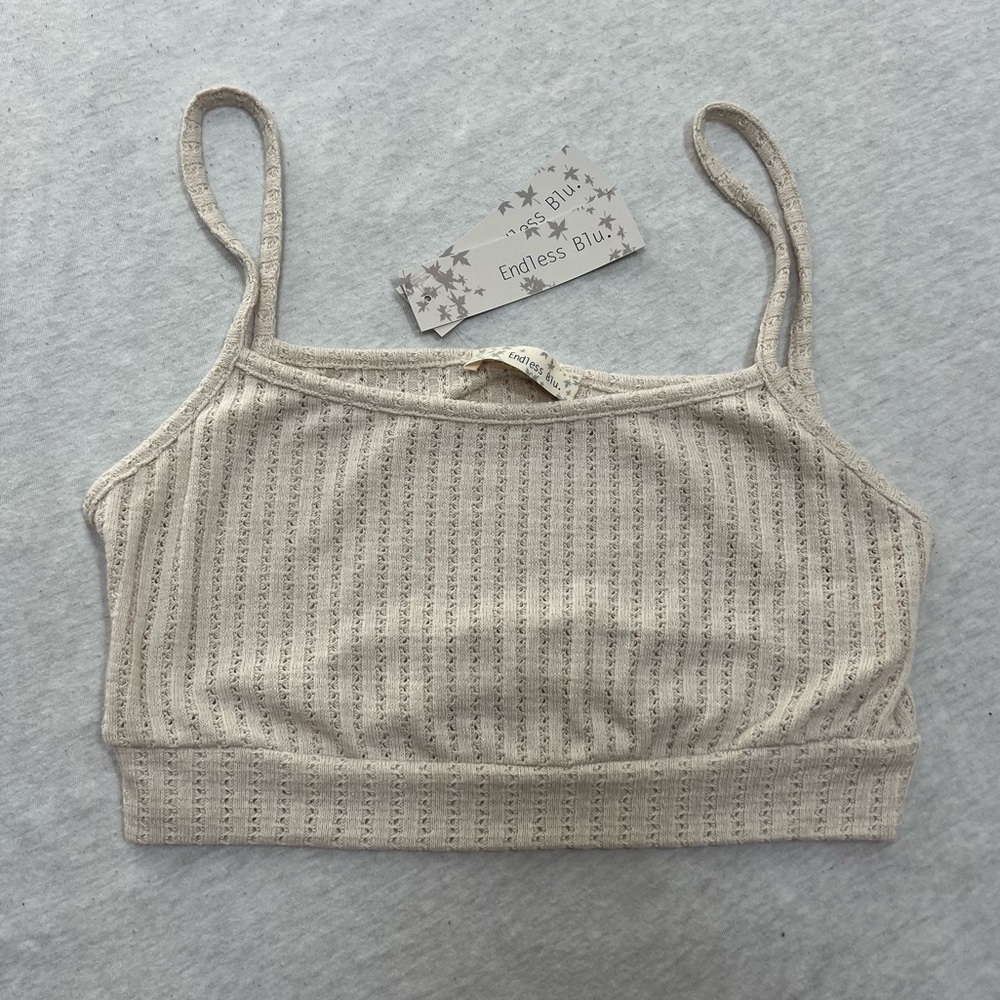 Endless Blu Beige Crotchet Crop Top